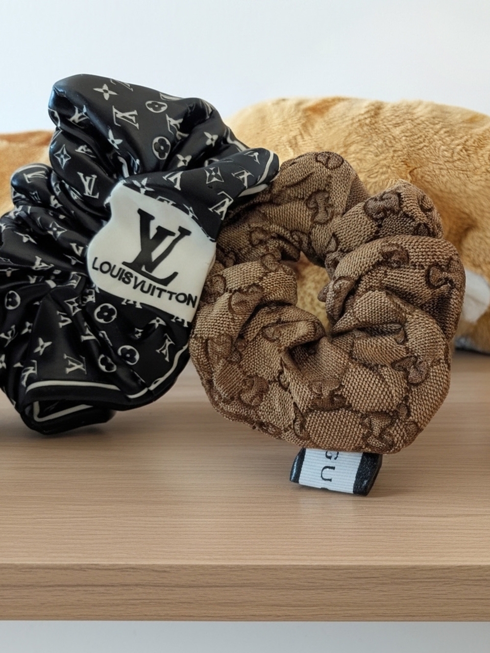 Louis Vuitton Monogram & Gucci Scrunchies. Designer Scrunchie Set